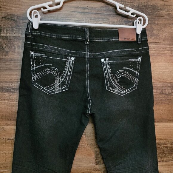 Maurices Jeans Size 32 Skinny Mid Rise Embellished Thick Stitch Black Stretch - Picture 4 of 12